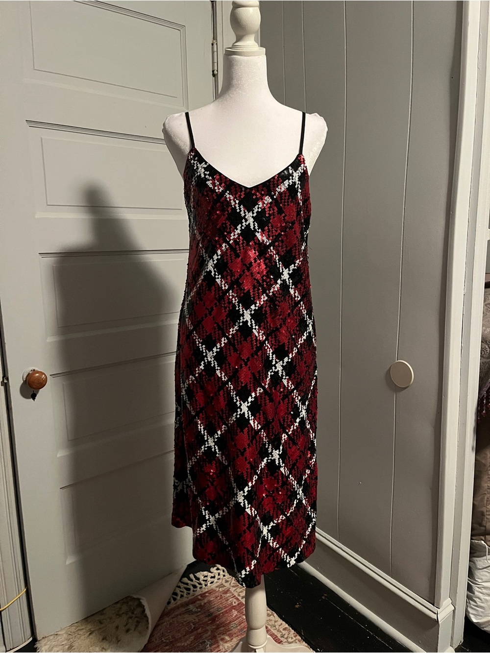 Red Plaid Slip Dress with Spaghetti Straps